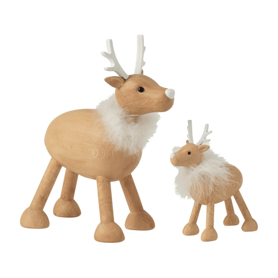 J-Line Decoratie Figuur Hert Met Vacht Small Natuur Wit 17Cm