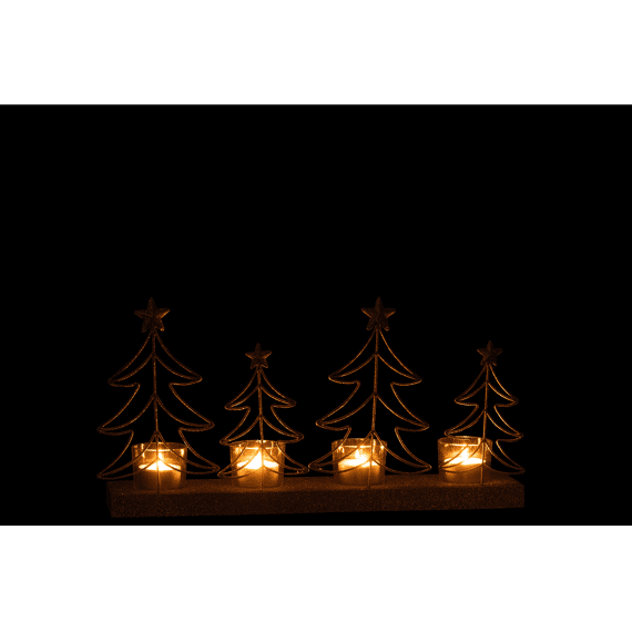 J-Line Theelichthouder Kerstbomen 4St 38X19,5X7,5Cm