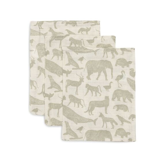 Jollein Hydrofiel Washandje Animals Olive Green (3Pack)