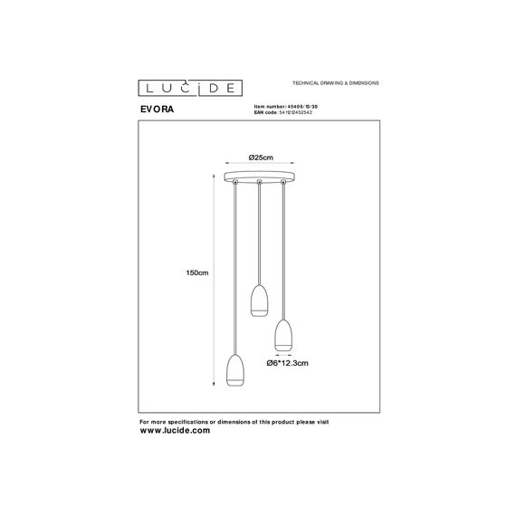 Lucide Evora Hanglamp 3XGU10 Zwart Ø25Cm