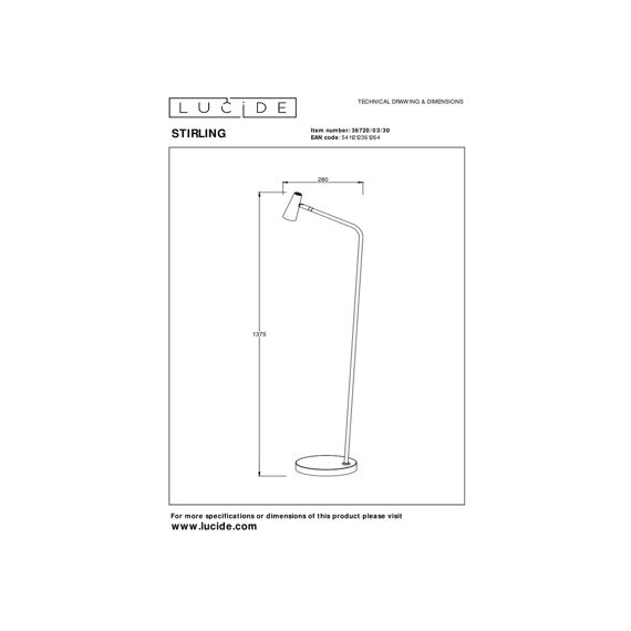 Lucide Stirling Oplaadbare Vloerlamp Led Dimbaar 1X3W 2700K Zwart