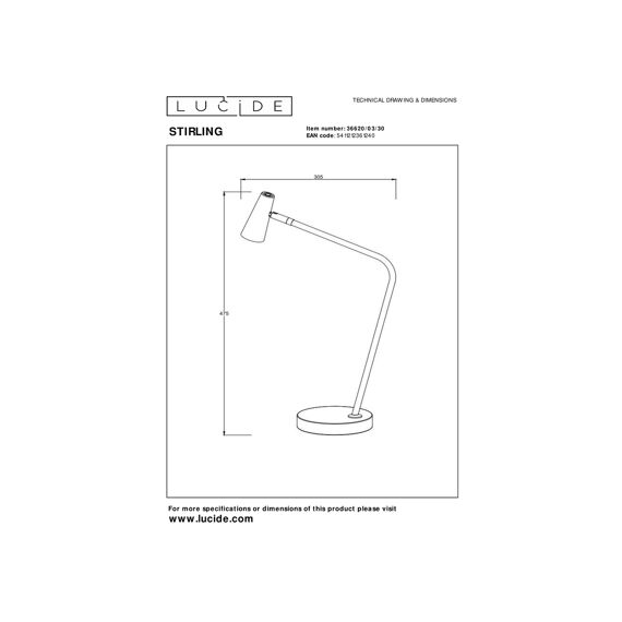 Lucide Stirling Oplaadbare Leeslamp Led Dimbaar 1X3W 2700K Zwart