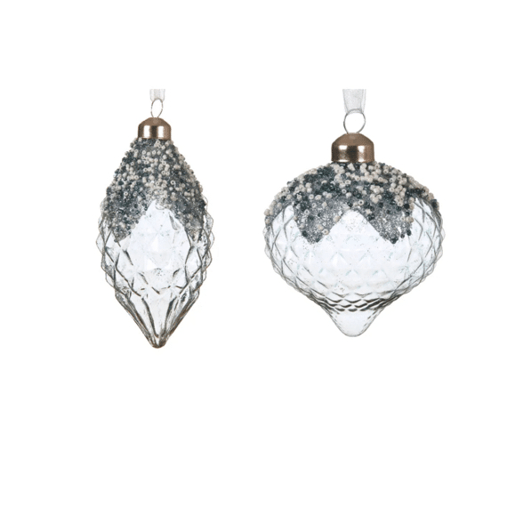 Ornament Glas Transparent Color W Diamondcut Relief Beads At The Top Dia8.00-H11.50Cm 2 Assortiment Prijs Per Stuk