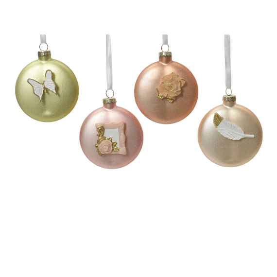 Ornament Glas Matt W Transparent Glitter All Over Dia9.00Cm 4 Assortiment Prijs Per Stuk