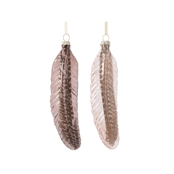 Veer Glas Transparent Color Feather Inside L2.30-W4.00-H15.80Cm 2 Assortiment Prijs Per Stuk