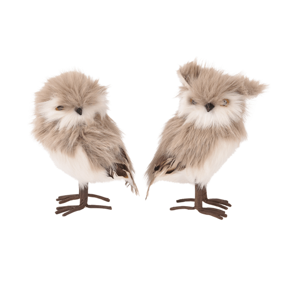 Uil Polyester Feathers L12.00-W14.00-H23.00Cm Taupe 2 Assortiment Prijs Per Stuk