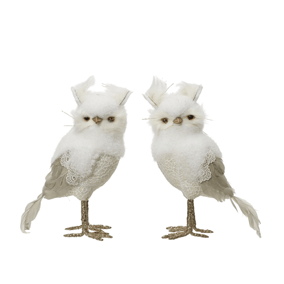 Uil Flock Feathers L11.00-W18.00-H23.00Cm Wit 2 Assortiment Prijs Per Stuk