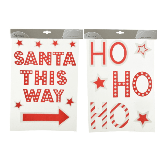 Raamdecoratie Pvc Ho Ho Ho - Santa This Way L0.10-W29.50-H40.00Cm Rood/Wit 2 Assortiment Prijs Per Stuk