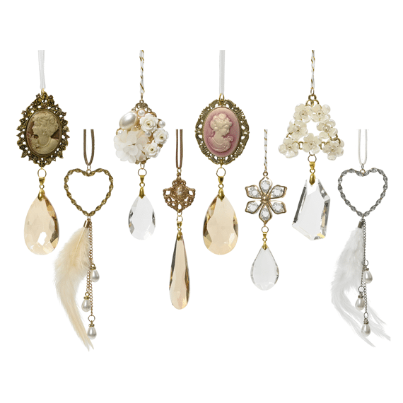 Ornament Legering Silk Flower Crystal Drop Iron Leaf L1.50-W5.00-H15.00Cm Goud/Kleur(En) 8 Assortiment Prijs Per Stuk