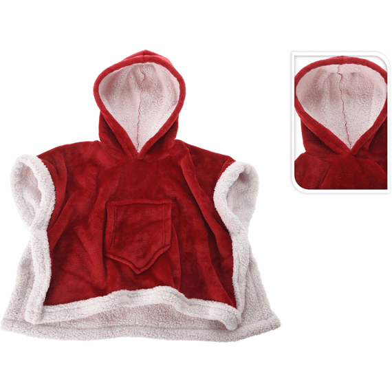 Kerstponcho Kids 100X70Cm Rood