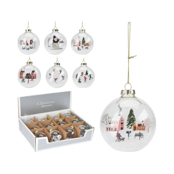 Kerstbal Glas Clear Kerst Scene 6 Assortiment Prijs Per Stuk