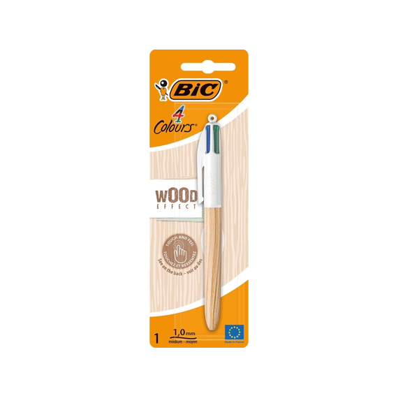 Bic Blister 1 Bic 4-Kleuren Wood Style Assortiment