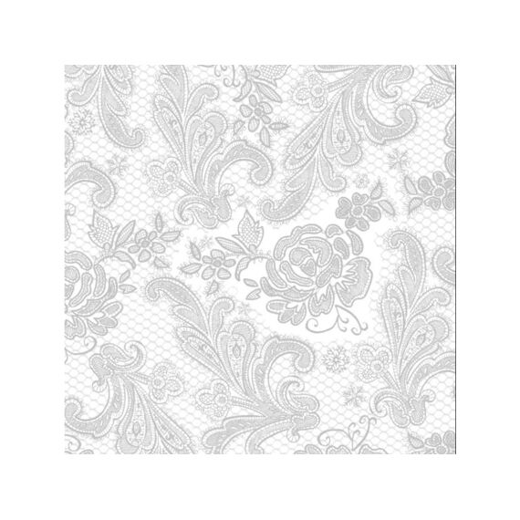 Ppd Lace Royal Pearl Silver Servetten 33X33Cm - 15 Stuks