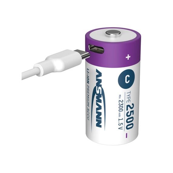 Oplaadbare Batterijen Lithium-Ion-1.5V-C-Cell/Type2500 - 2 stuks + laadkabel USB-C