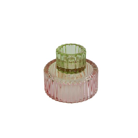 Theelicht/Kaarsenh Rond Duette Roze/Groen L6,5B6,5H5Cm