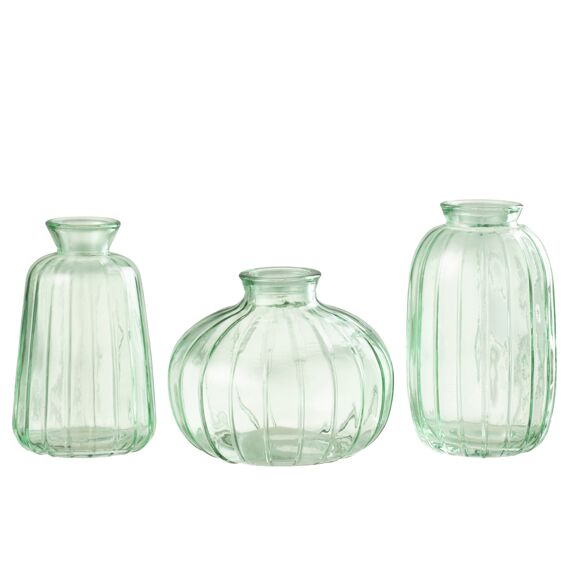 Vaasjes Lari Glas Groen - Assortiment Van 3 - 9X9X11Cm