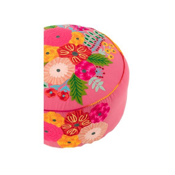 Poef Rond - Bloem Gebreid Katoenen/Polyester - Roze - 50X50X10Cm