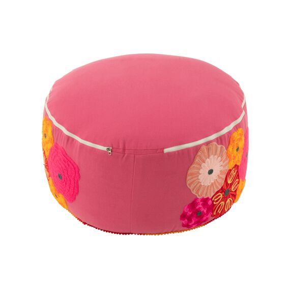 Poef Rond - Bloem Gebreid Katoenen/Polyester - Roze - 50X50X10Cm