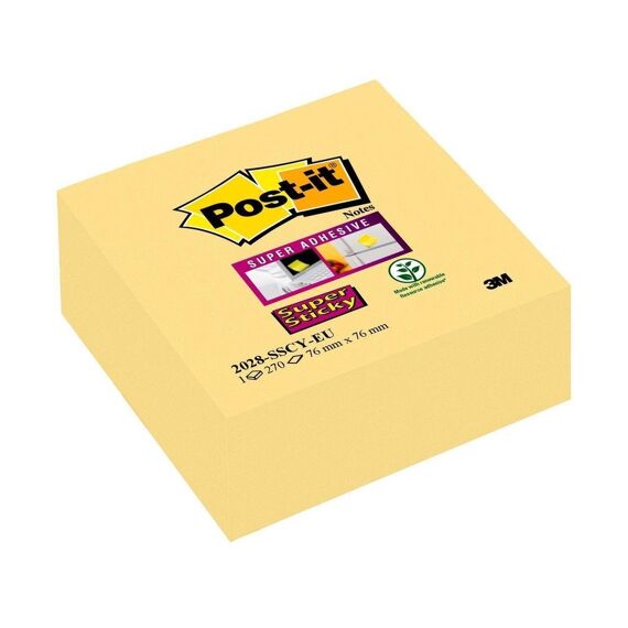 Post It Blokjes Super Sticky Geel 7.6 X 7.6Cm 1 Blok