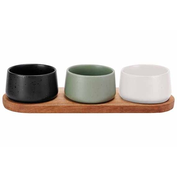 Bites Aperoset 4-Delig Serveerplank 32X10.5Cm + 3 Bowl D9.5X5.5Cm