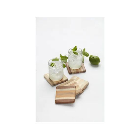 Point-Virgule Glasonderzetters Gerecycleerd Hout 9,5X9,5Cm Set Van 4