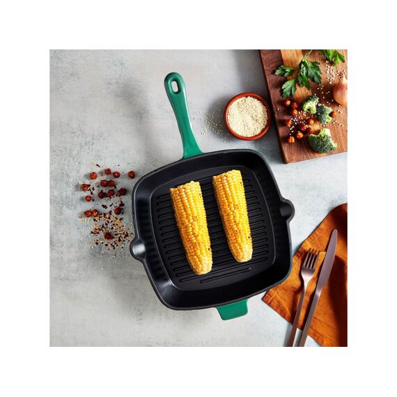 Barbary & Oak Foundry Grillpan Gietijzer Groen 26X26Cm