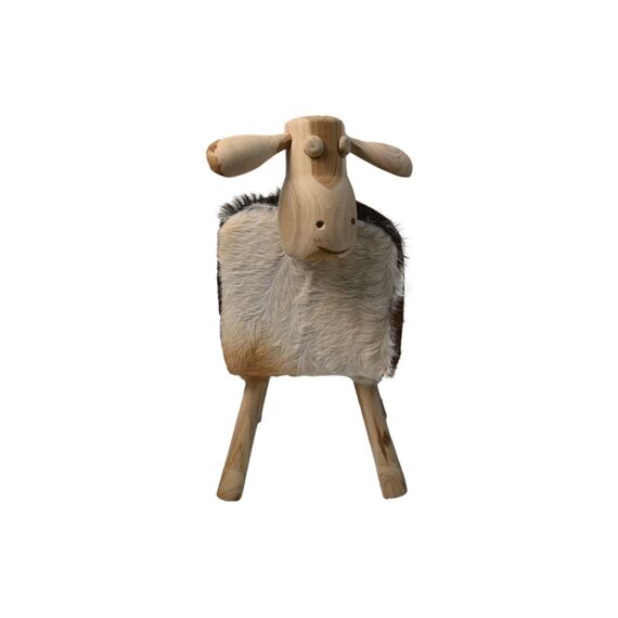 Schaap Large Wit/Bruin/Naturel Teak/Geitenhuid 58X34X62Cm