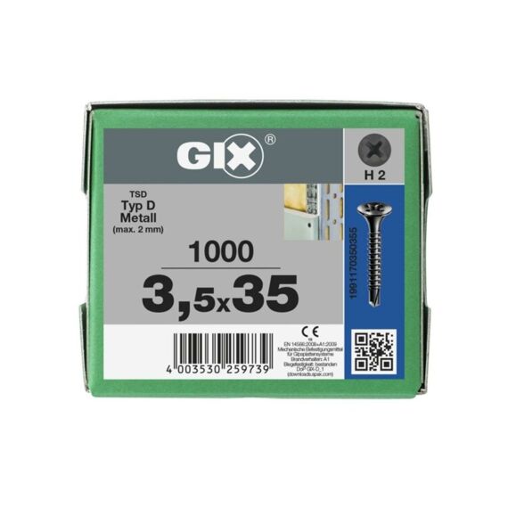 Gix D Gipsplaat Op Staal (Max.3Mm) 3,5X35  1.000 Stuks