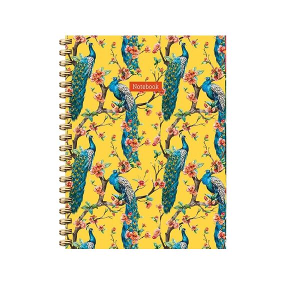 Yellow Peacock Notebook Spiraalboek Met Lijnen