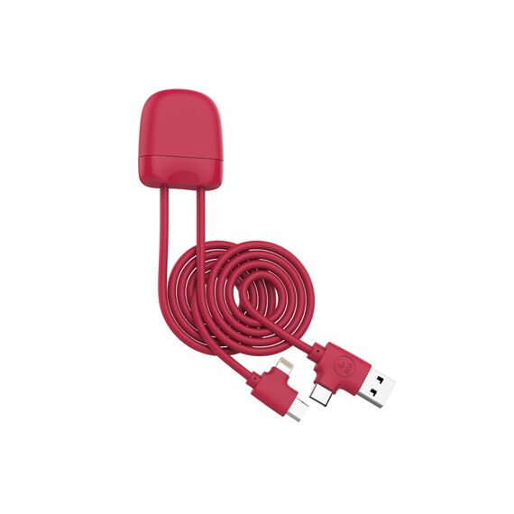 Cellularline Ice C-Multi Laadkabel - 2X Usb-C 1X Lightning 1X Usb-A - 1M Rood