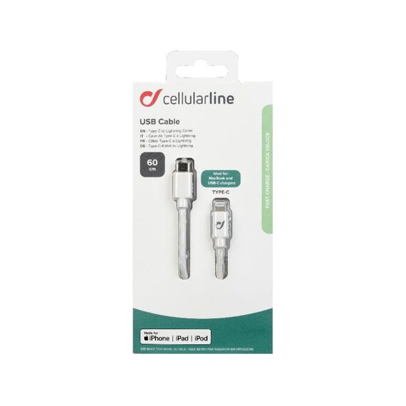 Cellularline Usb Kabel Usb-C Naar Apple Lightning 0.6M Wit