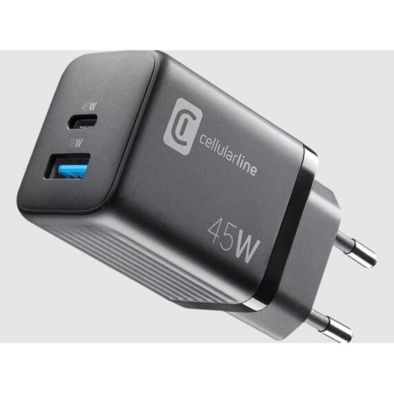 Cellularline Reislader 45W Multipower Micro Usb-A + Usb-C Pd Zwart