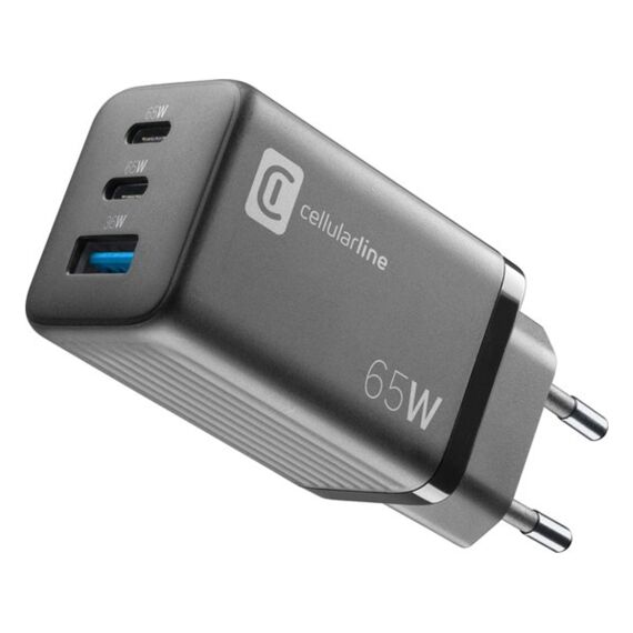 Cellularline Reislader 65W Multipower Micro Usb-A En 2X Usb-C Zwart