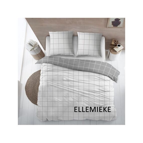 Carlina Dekbedovertrek Ellemieke Ruit Wit-Grijs 200x220 cm Flanel