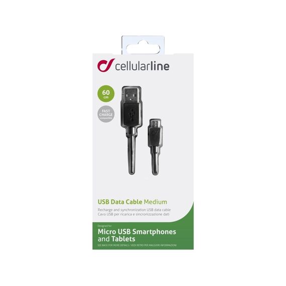 Cellularline Data Kabel Usb Micro Usb Snelladen 60Cm Zwart