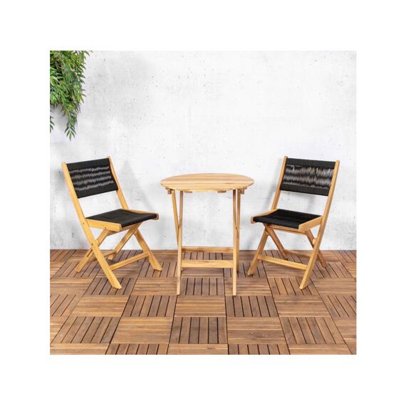 Lanzarote Bistro Set Acacia/Black Rope