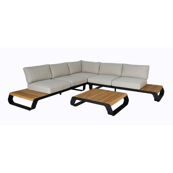 Palm Springs Lounge Hoeksalon Met Tafel Aluminium/Teak Black/Teak