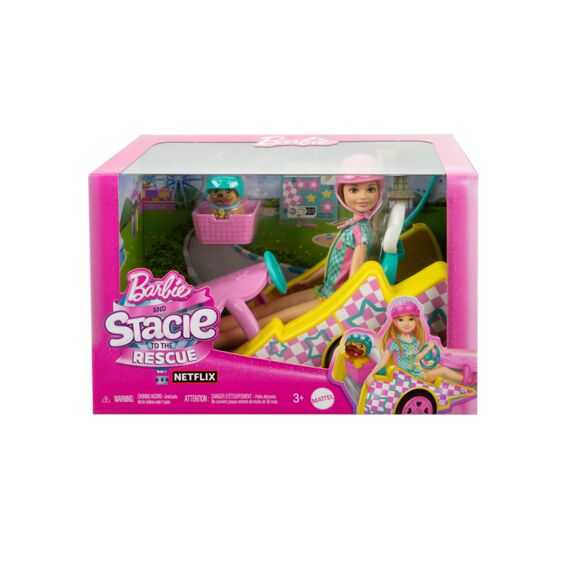 Barbie & Stacie To The Rescue Pop Met Go Cart, Hondje En Accessoires