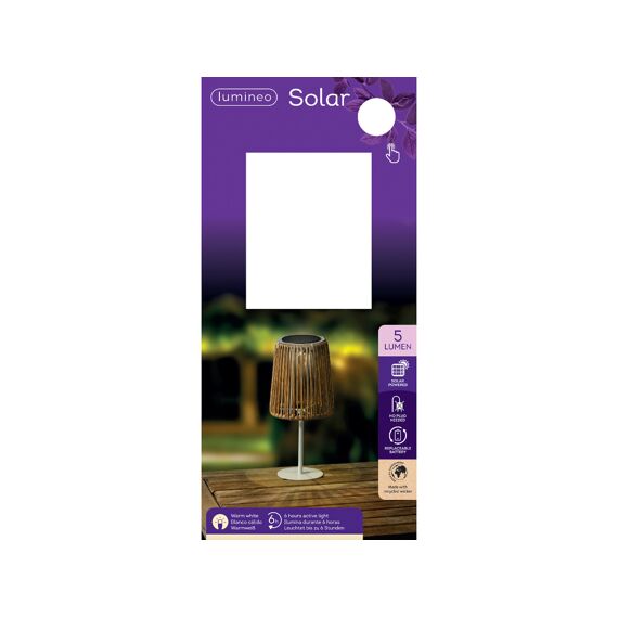 Solar Tafellamp Wicker Steady Dia13.70-H19.00Cm-1L Zand/Warm Wit