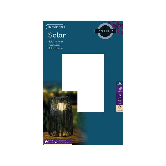 Solar Lantaarn Wicker Steady Dia28.00-H43.00Cm-4L Zwart/Warm Wit