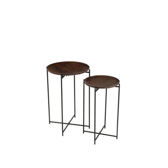 Bijzettafels Rond Ijzer/Man Bruin/Zwart 39X39X56Cm Set/2