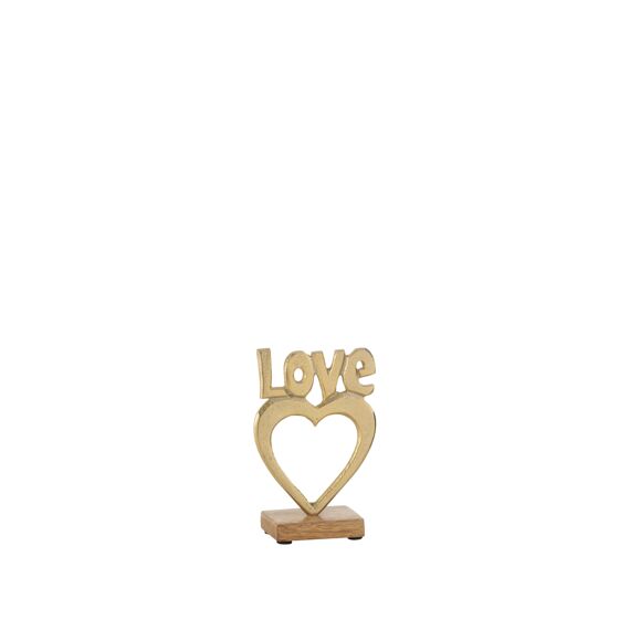 Love Hart Op Voet Alu/hout Goud S 11X5X16Cm