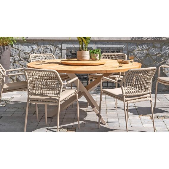 4 Seasons Prado Dining Table 160 Cm. Natural Teak Top + Onderstel Alu Latte