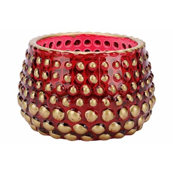 Theelichthouder Golden Dots Rood 8X8Xh6Cm Glas