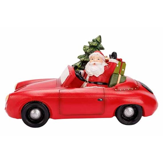 Cosy & Trendy Kerstman In Auto Rood Wit 25X11Xh14Cm Polyresin