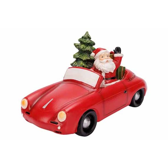 Cosy & Trendy Kerstman In Auto Rood Wit 25X11Xh14Cm Polyresin