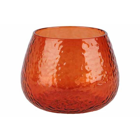 Theelichthouder Hammered Oranje 10X10Xh7.5Cm Glas