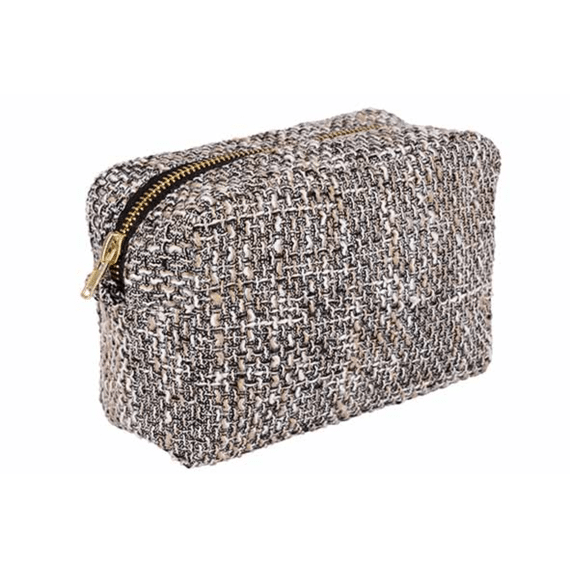 MAKE-UP BAG BEIGE ZWART 20X9XH14CM TEXTIEL