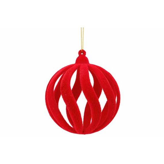 Cosy & Trendy Hanger Ball Spiral Flocked Rood 7Cm Kunststof