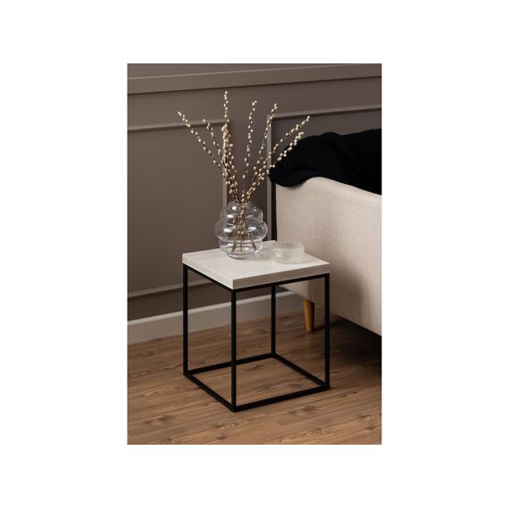Barossa Salontafel Vierkant Blad Travertine Mat Zwart Staal Onderstel 40X40X45Cm